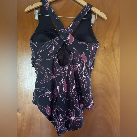Eddie Bauer Black and Pink Floral One Piece Swimsuit - Picture 2 of 5